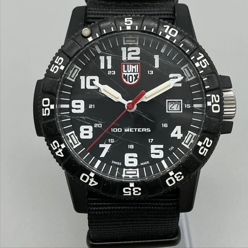 Luminox Mens Watch 47mm Black Dial 100M Date Carbon Case Swiss New Battery